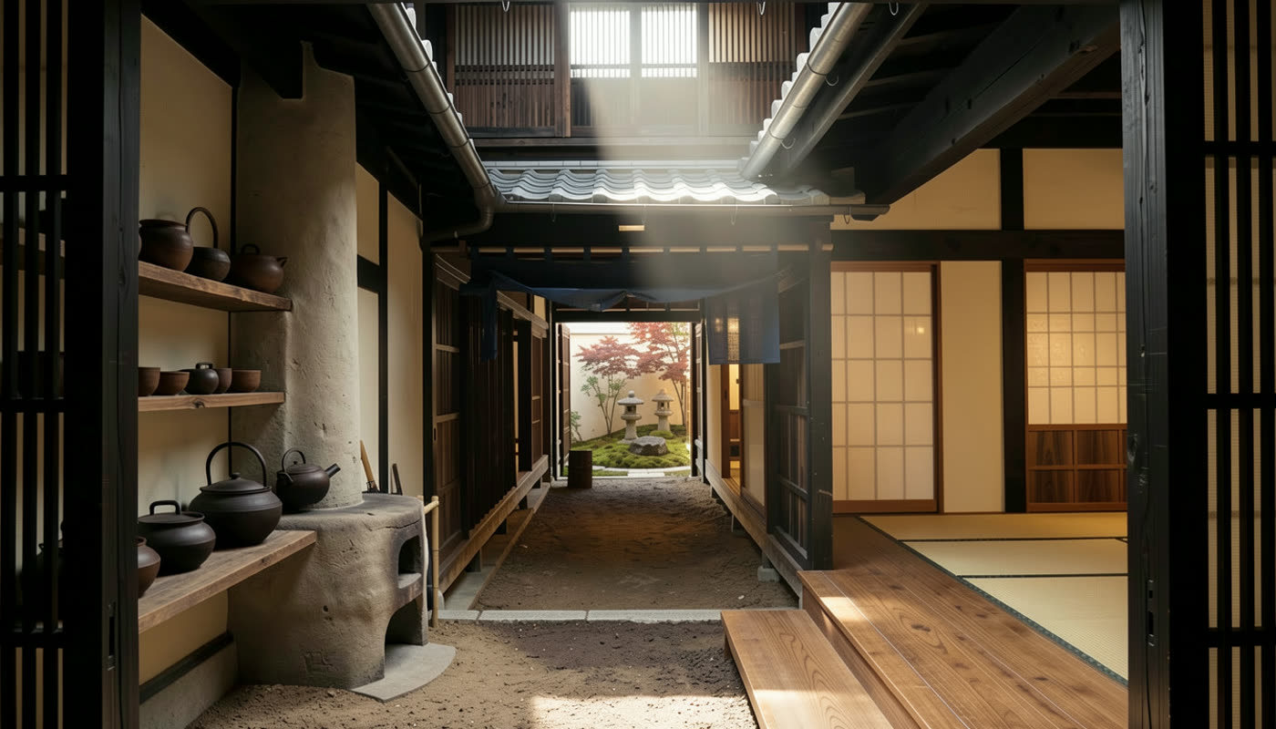The earthen passage and cooking range