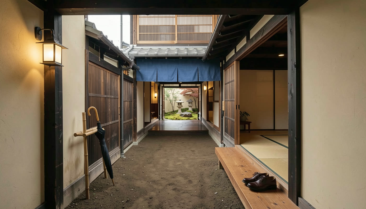 The entrance hall with cedar step